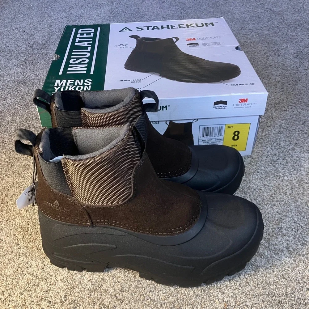 Staheekum Yukon Mens‎ 8 Winter Boots Brown Black Insulated Waterproof NEW IN BOX